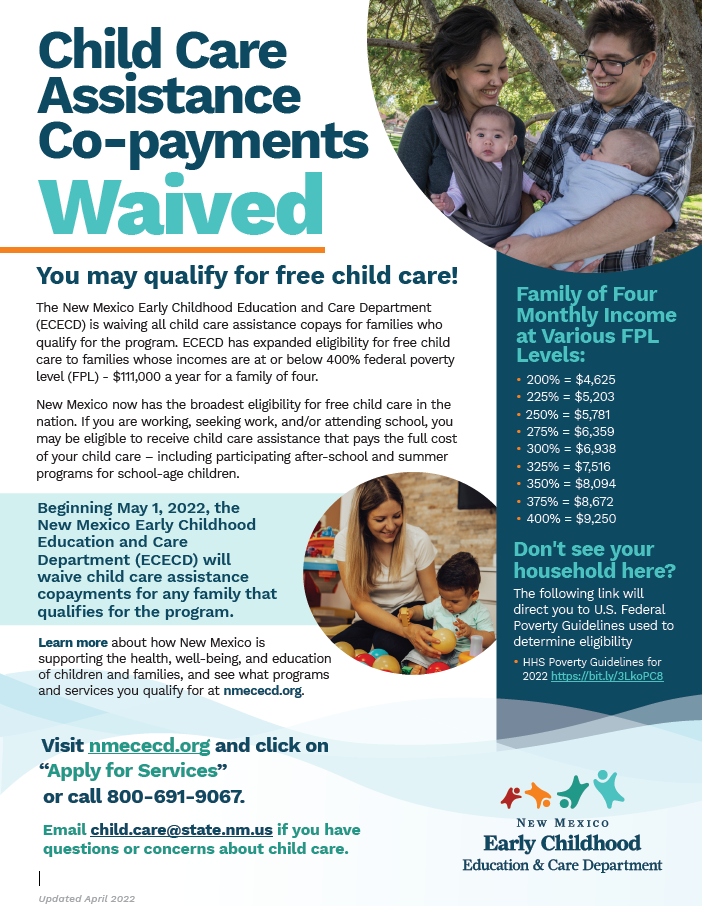 Child Care Co Pay Waived 2022